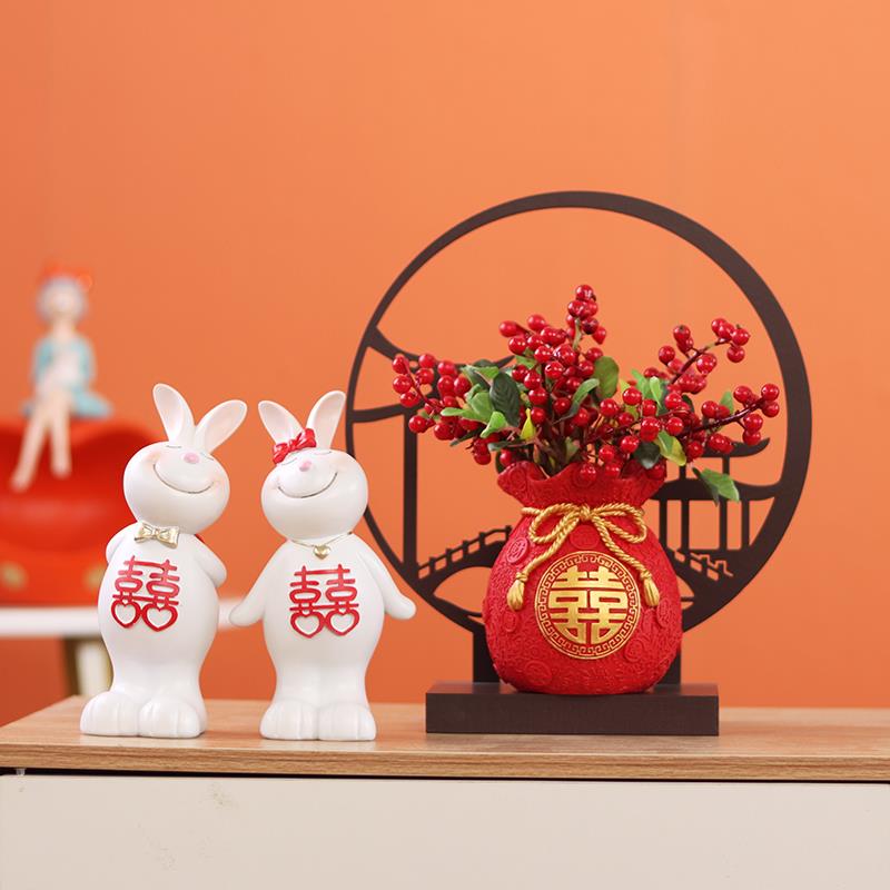 创意情侣兔子电视柜花器干花插摆件家居兔年乔迁喜庆新婚结婚礼物