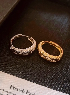 时尚潮流锆石麦穗麻花戒指 复古高级感食指戒中古手饰