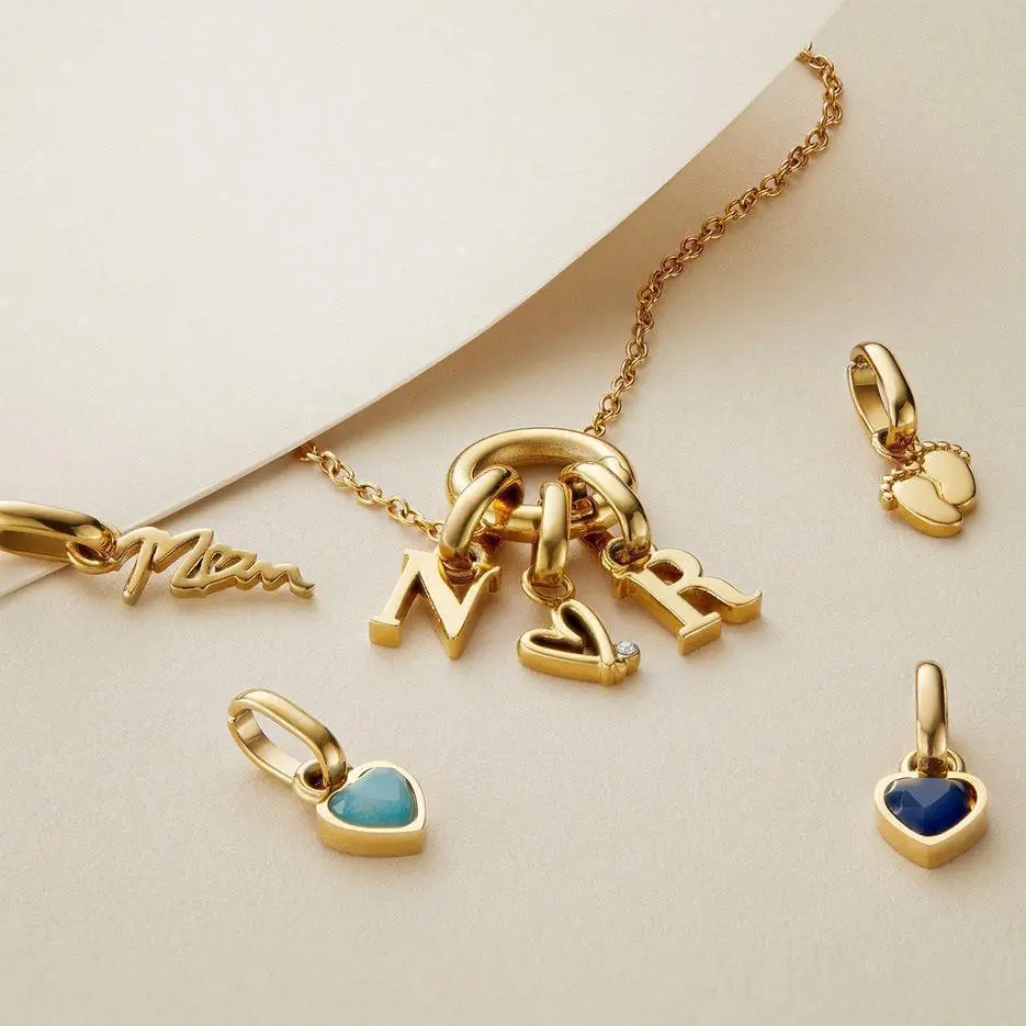 钛钢爱心十二生辰石吊坠项坠字母名字家庭礼物桃心配件吊坠