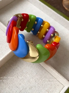 多巴胺彩色圆形弹力手链时尚甜美个性设计手环小众高级感手饰百搭