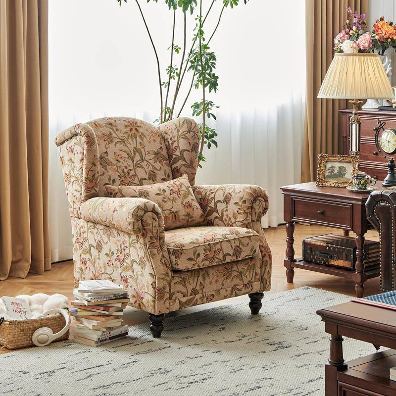 美式布艺老虎椅雪茄椅教父椅单人沙发椅覆古客厅休闲 椅子老虎凳