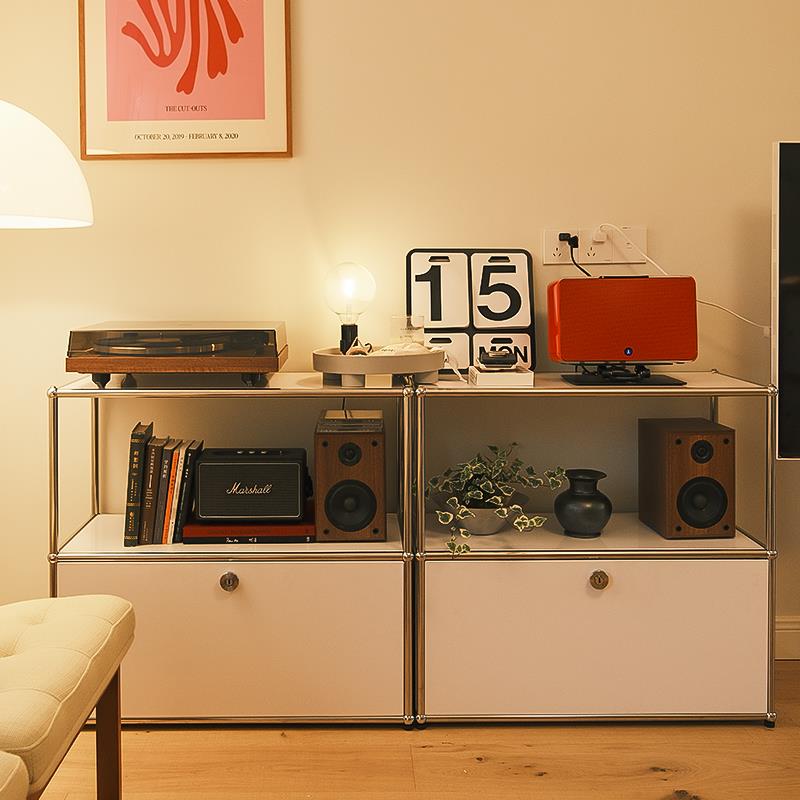 中复古不锈钢USM模块餐边柜家用玄关鞋架简约现代卧室客厅置物柜