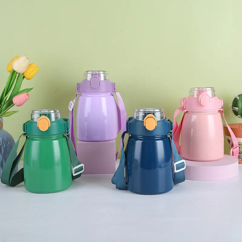 新款大肚杯大容量304不锈钢保温杯手提少儿壶带弹跳吸管学生