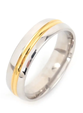 不锈钢情侣对戒中间金色双色拼接简约钛钢戒指环网红爆款工厂直供