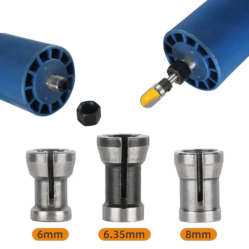修边机加长夹头转换套木工铣夹头6mm1/4柄8柄雕刻机螺帽夹头