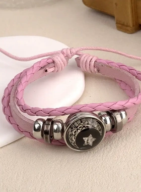 df夜光日月恋人时光宝石手链男女通用复古手工多层串珠编织手链