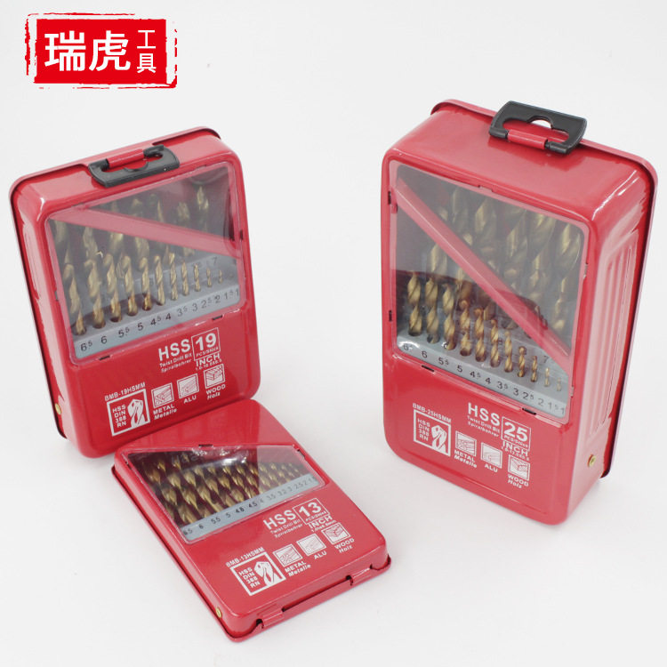 麻花钻头套装镀钛高速钢麻花钻木板薄铁皮铝合金开孔钻头铁盒25PC