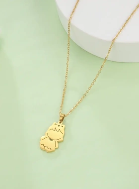 电商韩版时尚百搭q版结斜刘海女孩吊坠项链304不锈钢项链