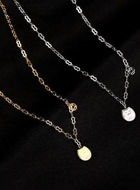 s925纯银招财进宝猫咪项链女小众高级感复古钱币吊坠锁骨链