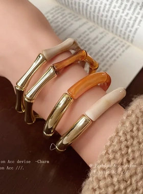 撞色竹节手镯小众简约高级感手环个性时尚精致设计手饰女