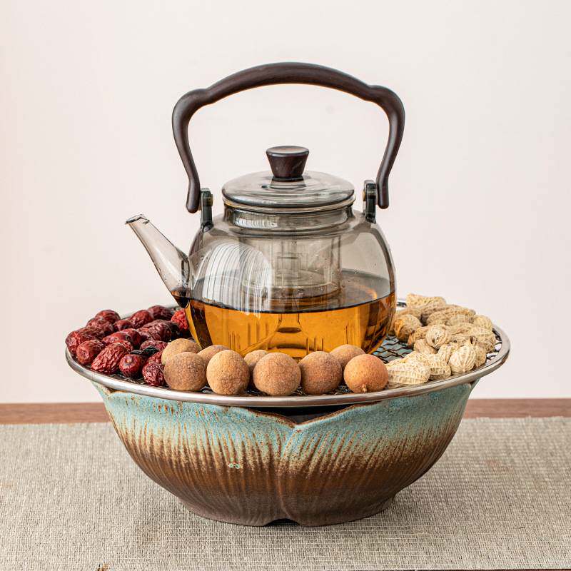 围炉煮茶玻璃煮茶壶莲花电陶炉套装家用耐高温提梁壶泡茶器茶具