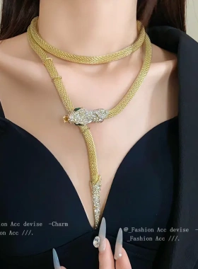 镶钻蛇形流苏项链时尚重工夸张锁骨链欧级感个性网红项饰