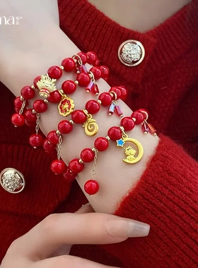新中式红色福字龙形琉璃串珠手链小众时尚手串国潮轻奢高级感手饰