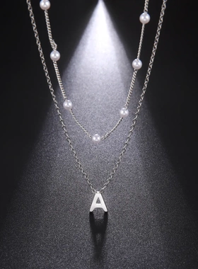 货源轻奢高级感钛钢颈链珍珠26个字母吊坠叠戴项链网红锁骨链