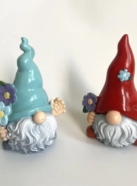 小精灵雕像脸矮人娃娃树脂摆件花园和平侏儒持花树脂工艺品