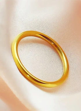 高级感光面素圈钛钢戒指女冷淡风简约时尚轻奢18k金色尾戒食指环