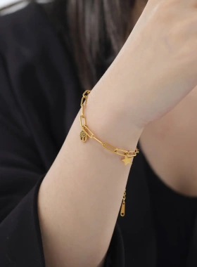 简约精致款不锈钢切割五角星月亮幸运树吊坠焊接手链女生小众设计