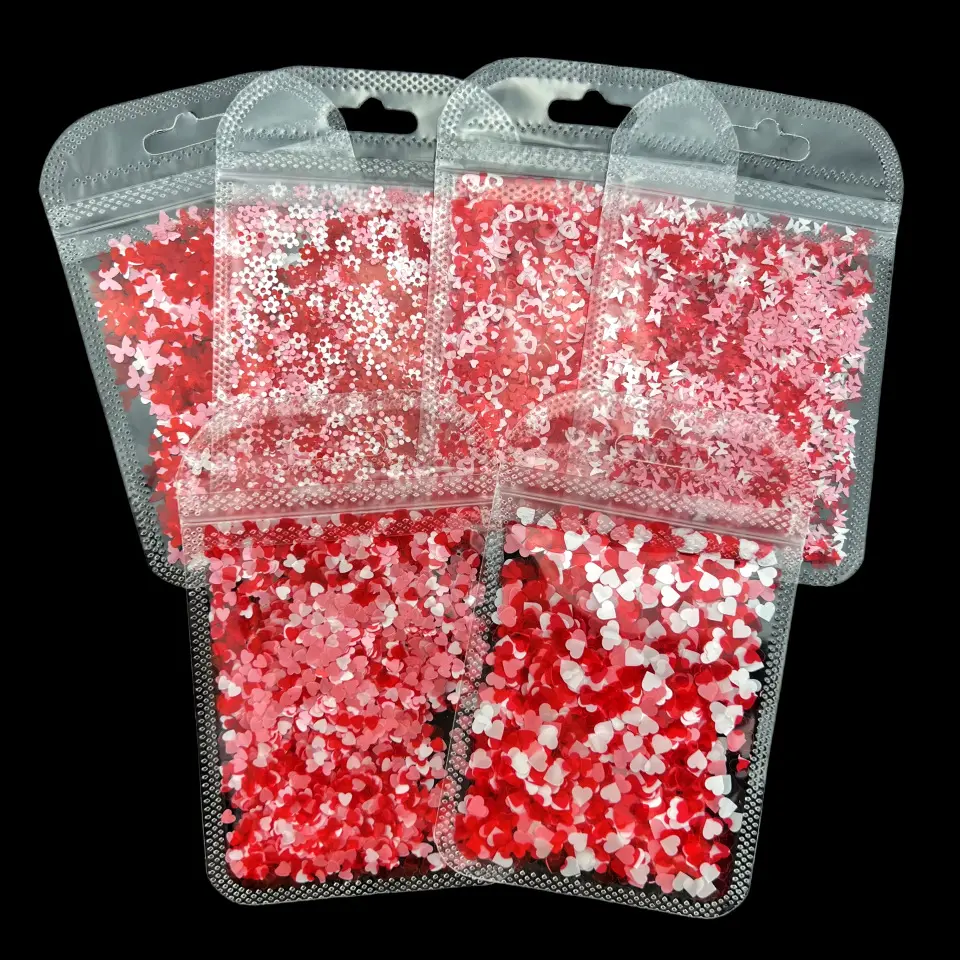 2g袋装混合红色镂空爱心爱心美甲亮片情人节美甲饰品滴胶填充亮片