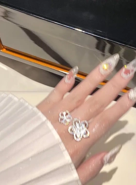 轻奢锆石花朵开口戒指韩国ins简约百搭食指戒小众精致高级感手饰