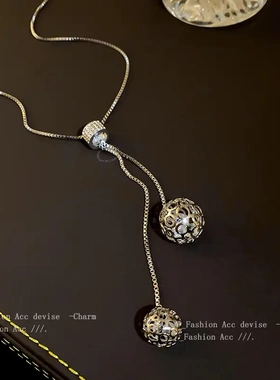 钛钢镶钻长款可调节项链个性设计感毛衣链夹时尚不锈钢饰品女