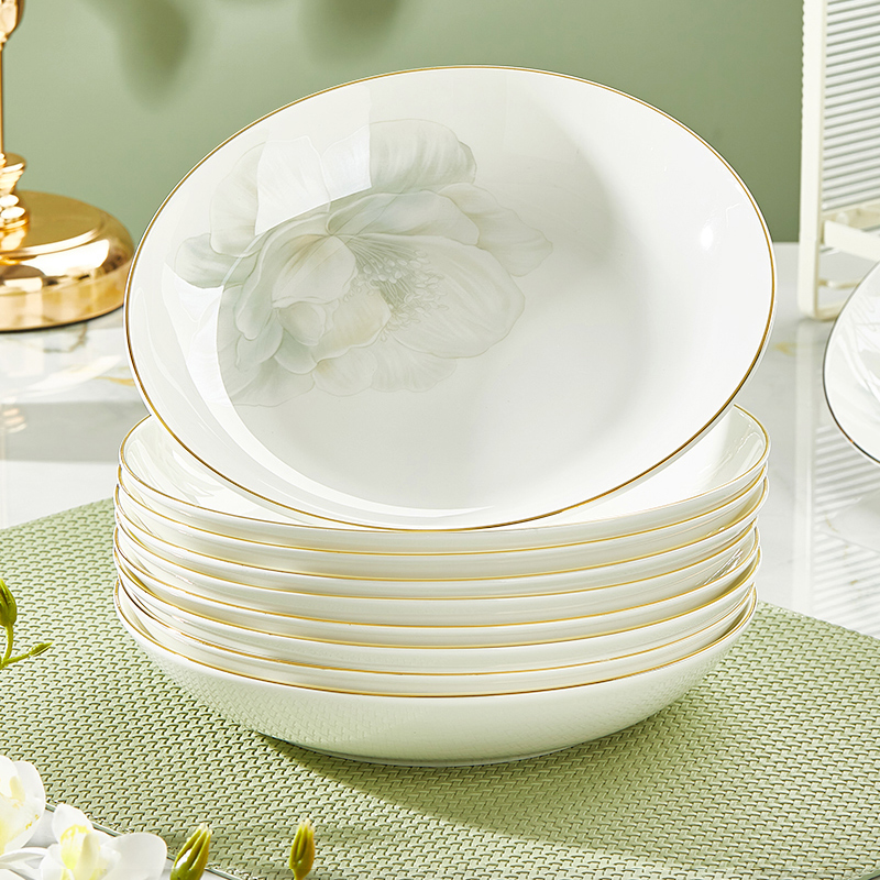 骨瓷盘子菜盘家用2025新款金边碗碟套装餐具高级感菜碟子餐盘深盘