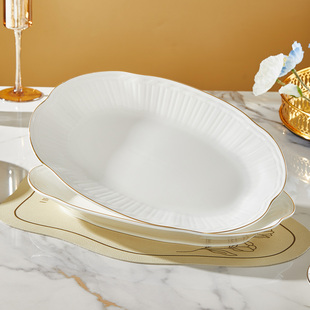 鱼盘碟子家用2026新款纯白简约陶瓷餐具大号13寸椭圆蒸鱼专用盘子