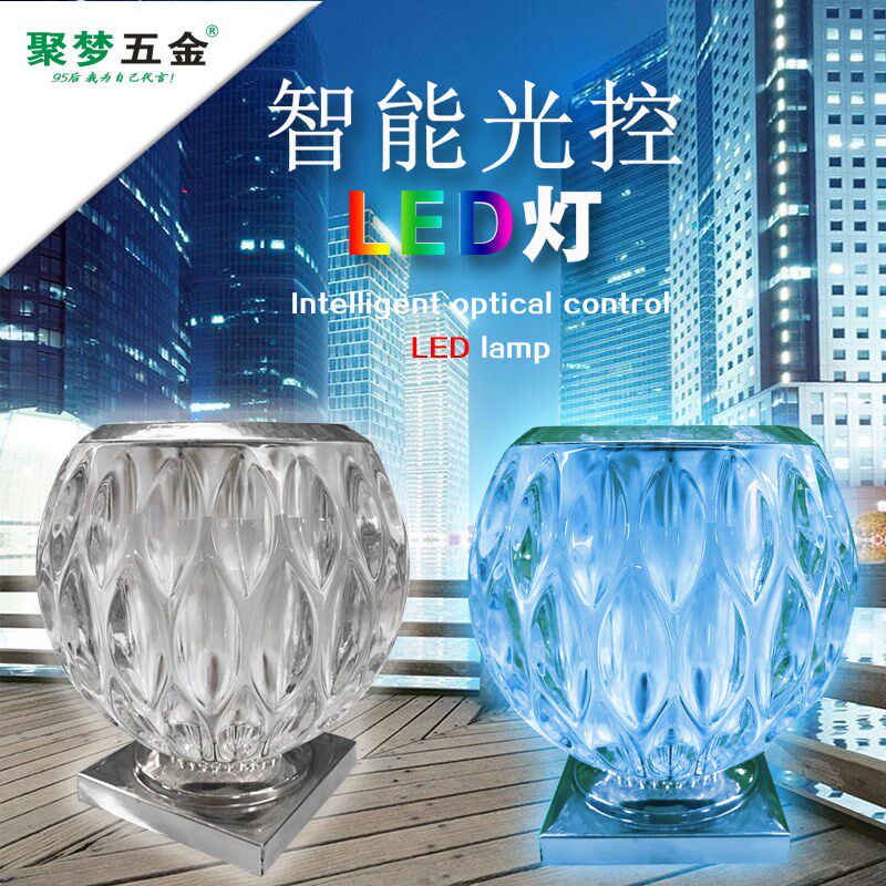 聚梦五金304不锈钢太阳能LED 护栏装饰球水晶玻璃家用装饰发光球