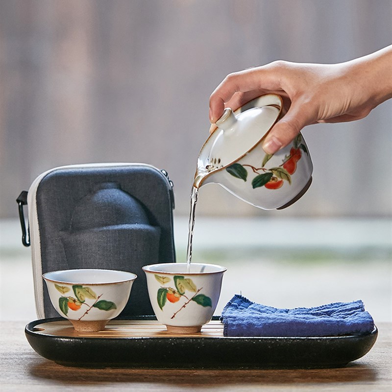 汝窑开片旅行茶具快客杯套装便携式一壶二杯户外车载露营防烫泡茶