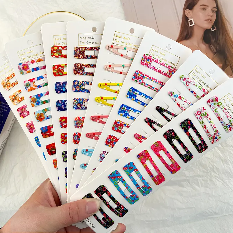 新款印花套装彩色喷漆发夹 少儿bb夹韩国可爱个性糖果色边夹