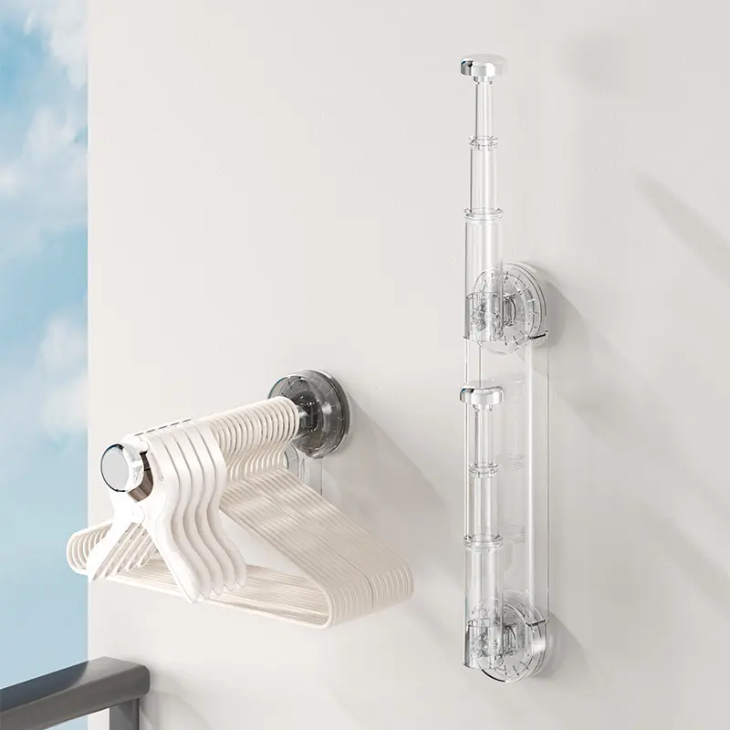 吸盘衣架收纳架阳台免打孔双层整理架多功能可伸缩晾衣架收纳