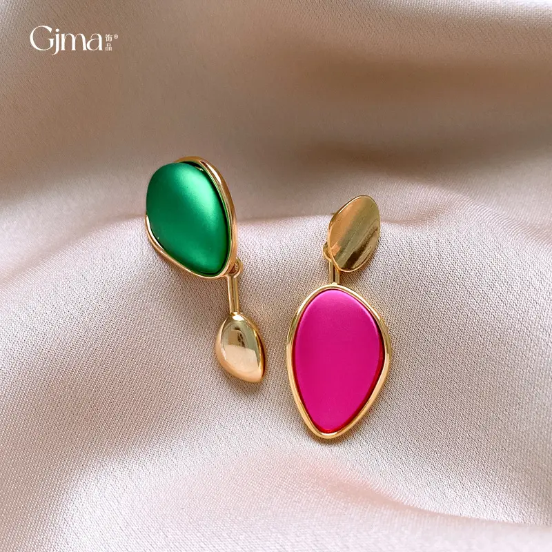 18k真金电镀不规则椭圆耳环时尚ins风耳钉轻奢高级感百搭耳饰