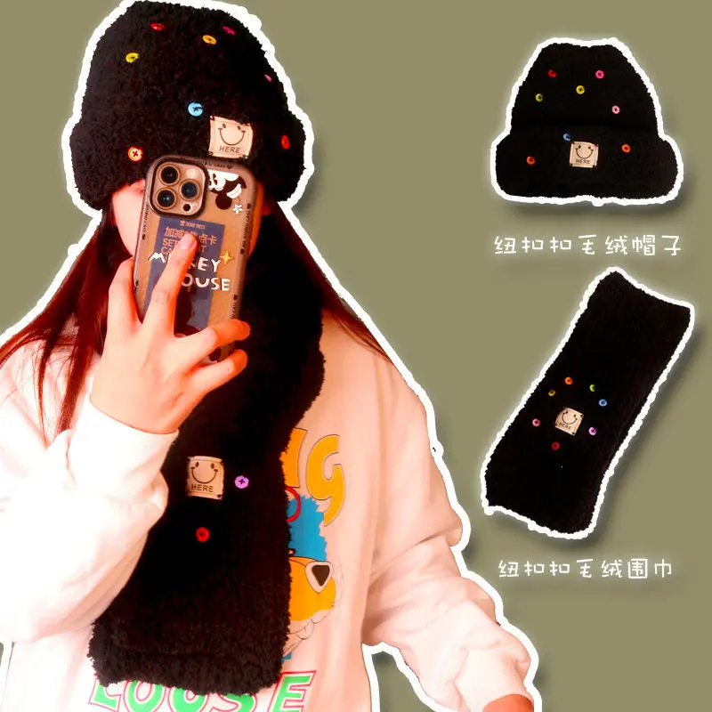 新款创意手工纽扣扣毛绒围巾帽子自织套装工具送女友软毛茸茸