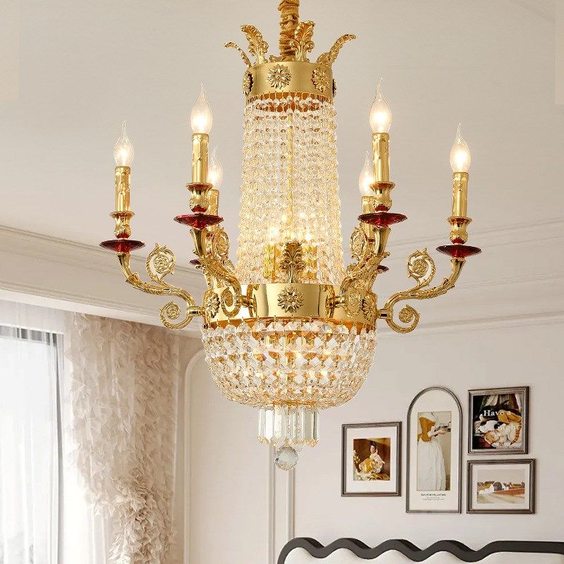 2025年新款法式别墅客厅锌合金水晶吊灯欧式奢华餐厅卧室金色灯具,家装灯饰光源,客厅吊灯,淘宝优惠券,粉丝福利购,淘宝优惠卷