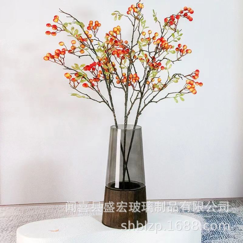 大简约木托玻璃花瓶方缸原色花瓶摆件客厅餐桌银柳插花装饰家用