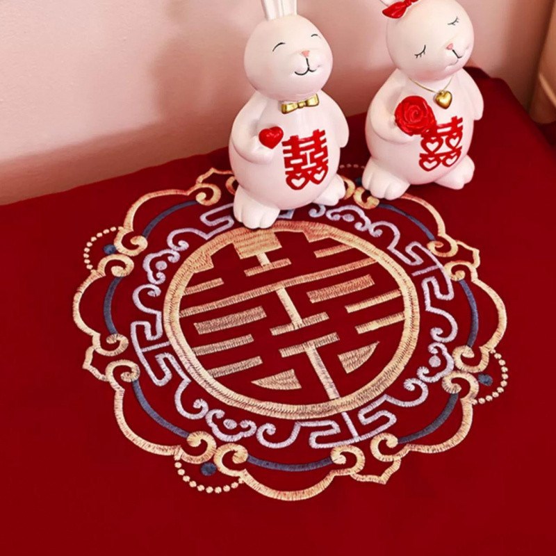 E4C红床单结婚单件女方婚房布置卧室出嫁陪嫁物品中式刺绣2023年