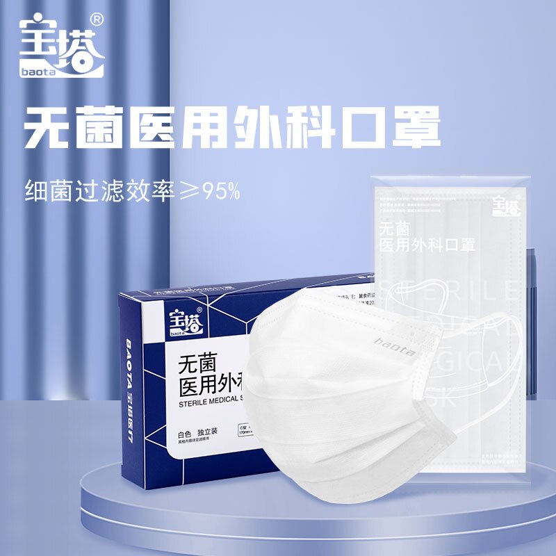 宝塔纱布内层独立包装三层结构柔软亲肤耳挂式无菌医用外科口罩