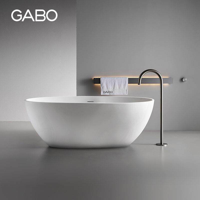 GABO观博卫浴家用独立式新型高分子人造石浴缸1.6M+浴缸龙头K8648