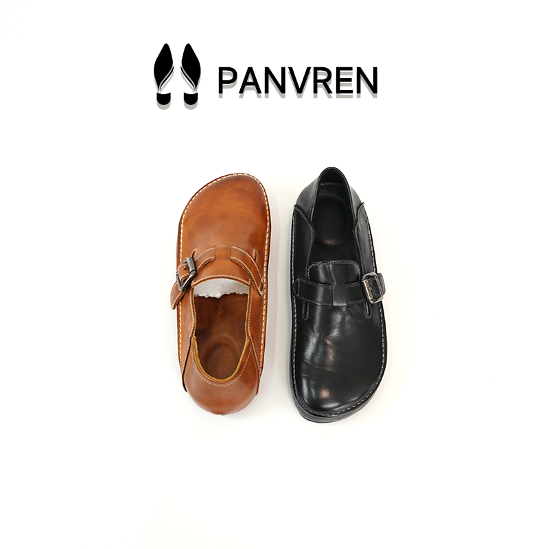 PANVREN手工马皮缝制复古风勃肯鞋包头懒人鞋金属扣带休闲鞋女鞋