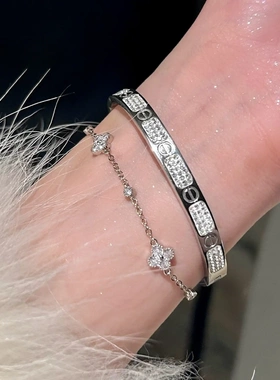 钛钢镶锆石长方形椭圆形手镯韩版时尚气质手链轻奢高级感手饰