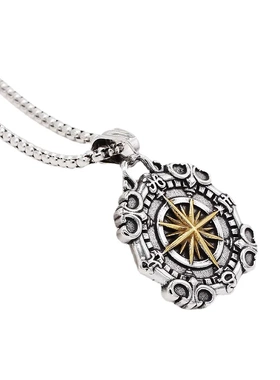p0898 饰品 个性复古针星海罗盘男士钛钢吊坠项链