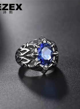 r0503-06 欧美 时尚 红宝石龙爪男士钛钢戒指 饰品