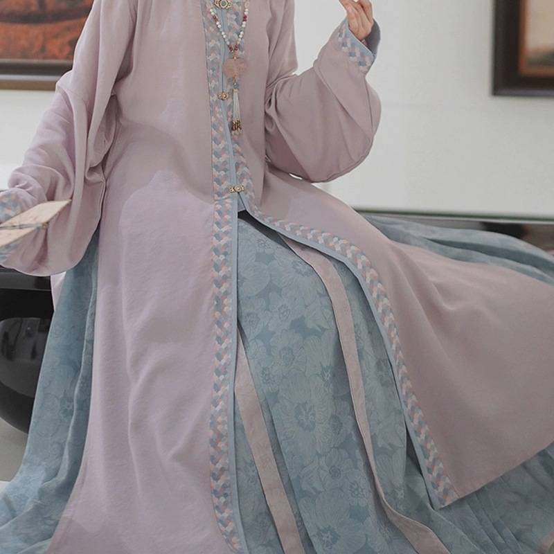 AS449贴边马面裙汉服春款明制撞色万历长衫纸样女装套装
