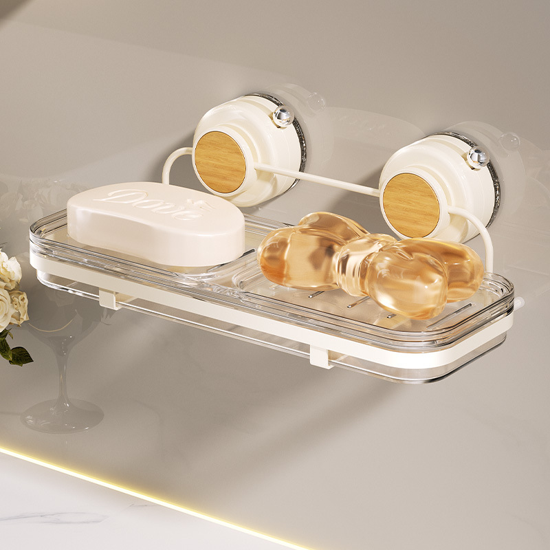 吸盘肥皂盒壁挂式免打孔家用轻奢卫生间墙上沥水置物架双格盒