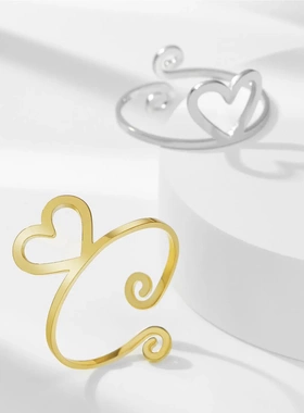 简约爱心开口戒指女新款潮流小众设计感气质爱心卷曲开口食指戒