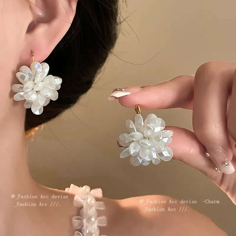 18k真金电镀花簇切面耳扣法式气质温柔时尚耳环小众高级感耳饰女