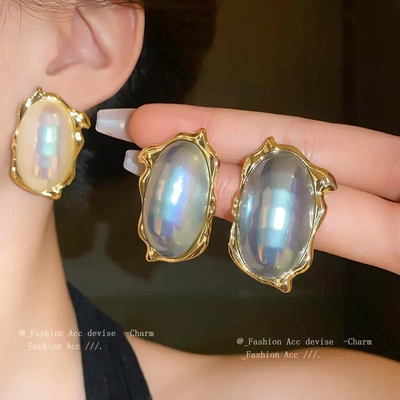 不规则椭圆珍珠耳环欧美夸张高级感耳钉小众个性设计感耳饰女