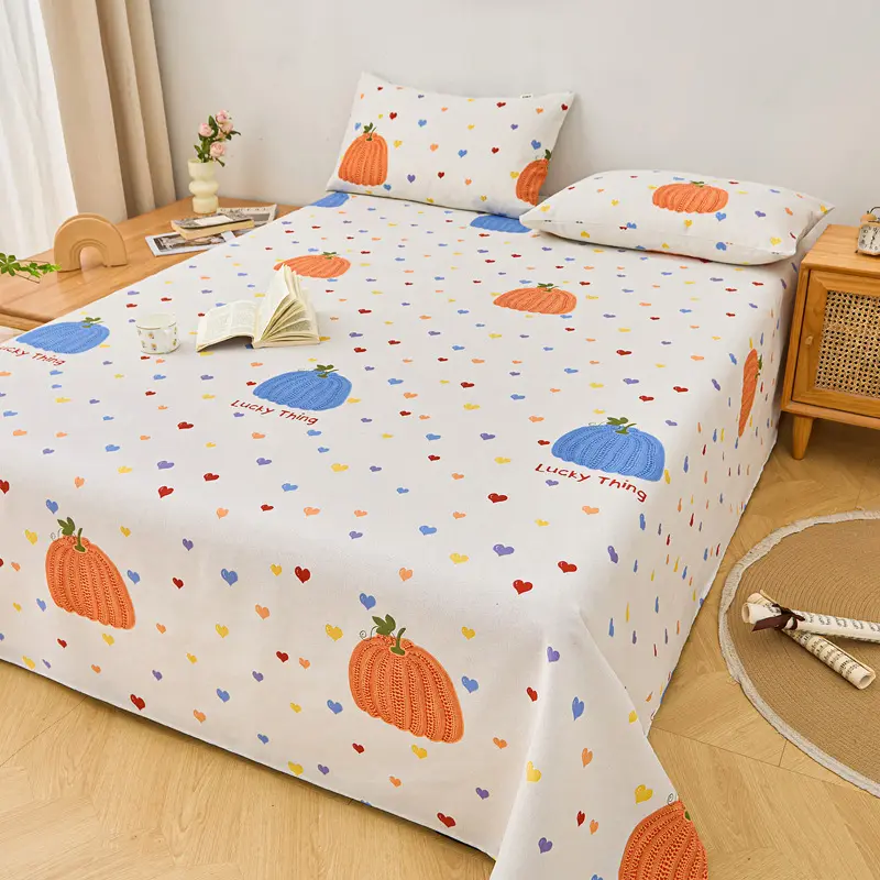 老粗布床单南瓜印花床单三件套学生宿舍亲肤可水洗床单老粗布床品