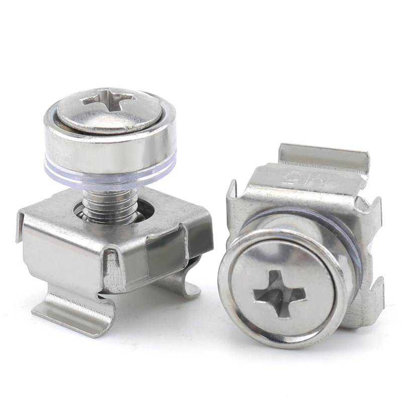 304不锈钢皇冠螺钉机柜螺丝卡式螺母卡扣交换机柜网路服务器M5-M6