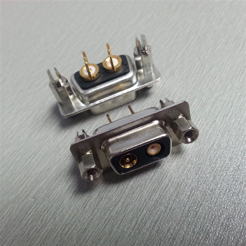 黑色镀金D-SUB连接器 射频直插式同轴2V2母座接插件2芯带鱼叉铆锁