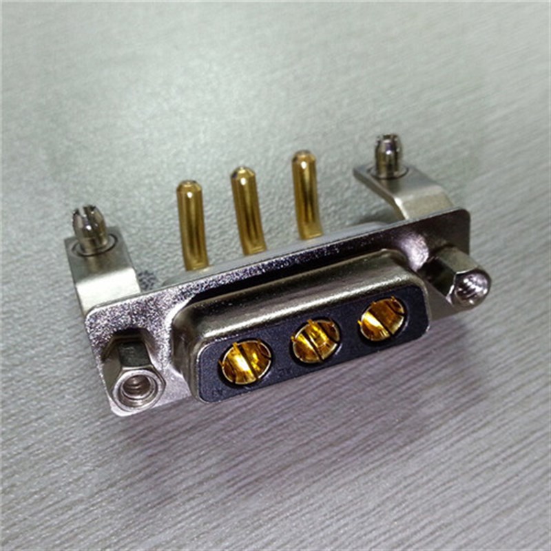 供应dsub3W3工业电脑弯脚插座实心车针矩形大电流连接器3芯电源座